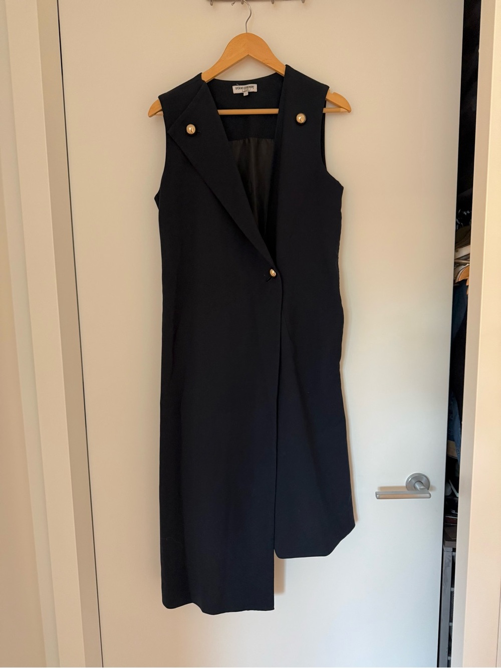 Opening Ceremony Black Asymmetrical Sleeveless Dress with Gold Buttons